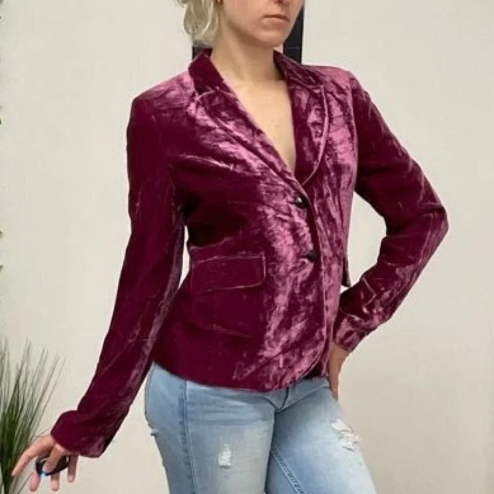 Philippe Adec Button-Up Velvet Blazer Jacket Long Sleeve Size 8 Purple